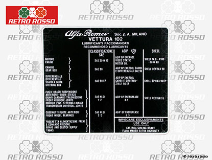 Autocollant lubrifiants recommandés 102, Alfa 2000 