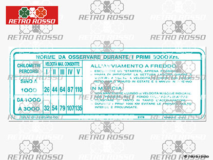 Autocollant instructions rodage pare-brise 1300cc