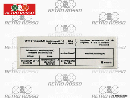 Autocollant lubrifiants recommandés parebrise 2000/2600