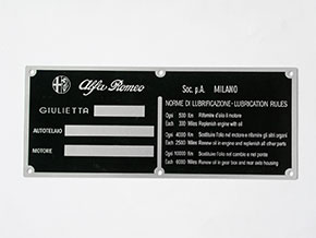 Plaquette signalétique normes de lubrifiants Giulietta