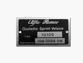 Plaquette Alfa Romeo 101.06 Giulietta Sprint Veloce