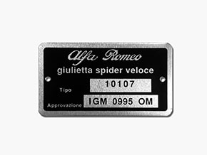 Plaquette Alfa Romeo 101.07 Giulietta Spider Veloce