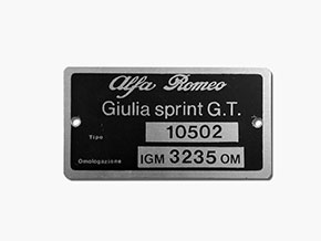 Plaquette Alfa Romeo 105.02 Giulia Sprint GT 1600