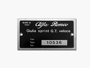 Plaquette Alfa Romeo 105.36 Giulia Sprint GT Veloce