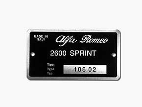 Plaquette Alfa Romeo 106.02 2600 Sprint